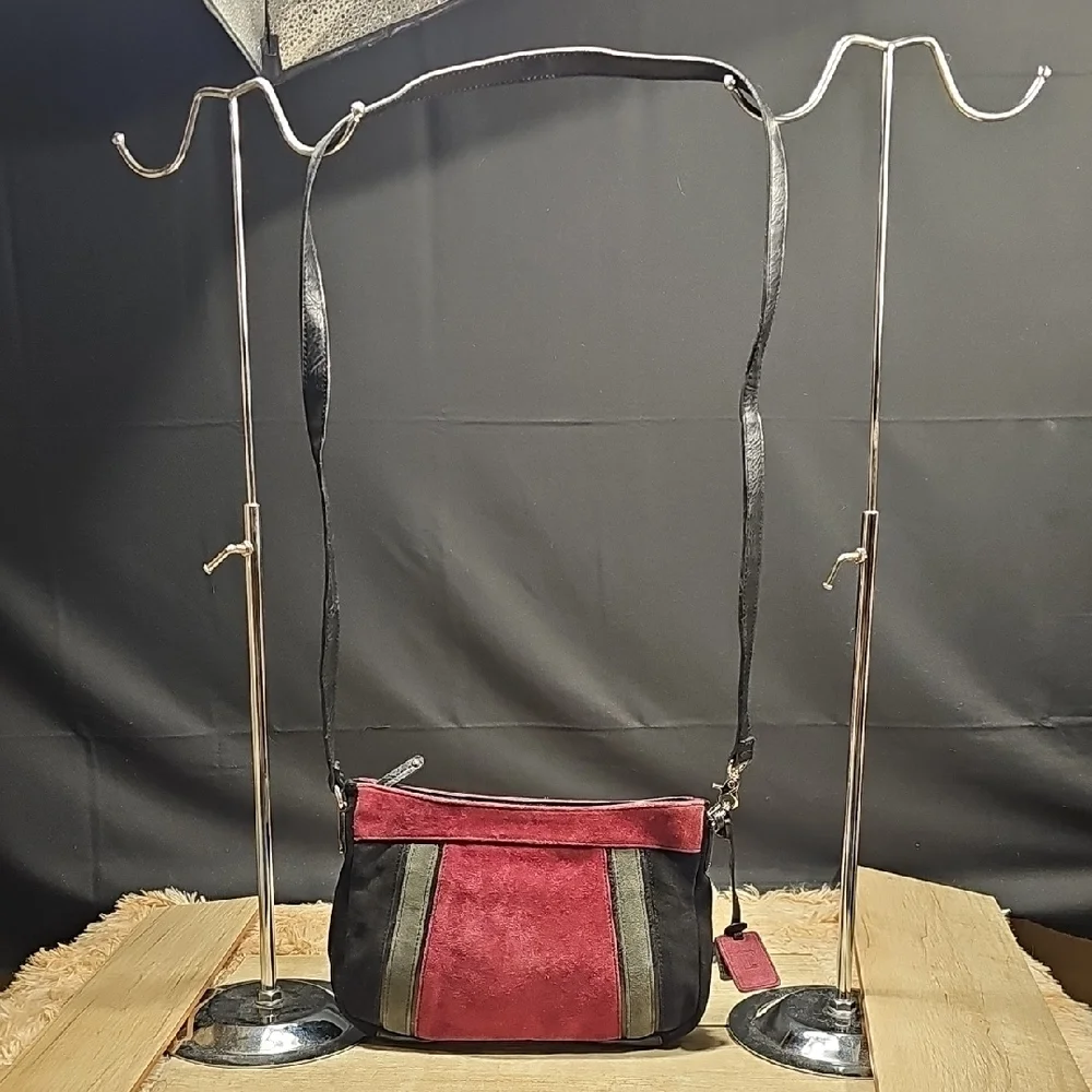 Elegant Red and Black Suede Shoulder Bag